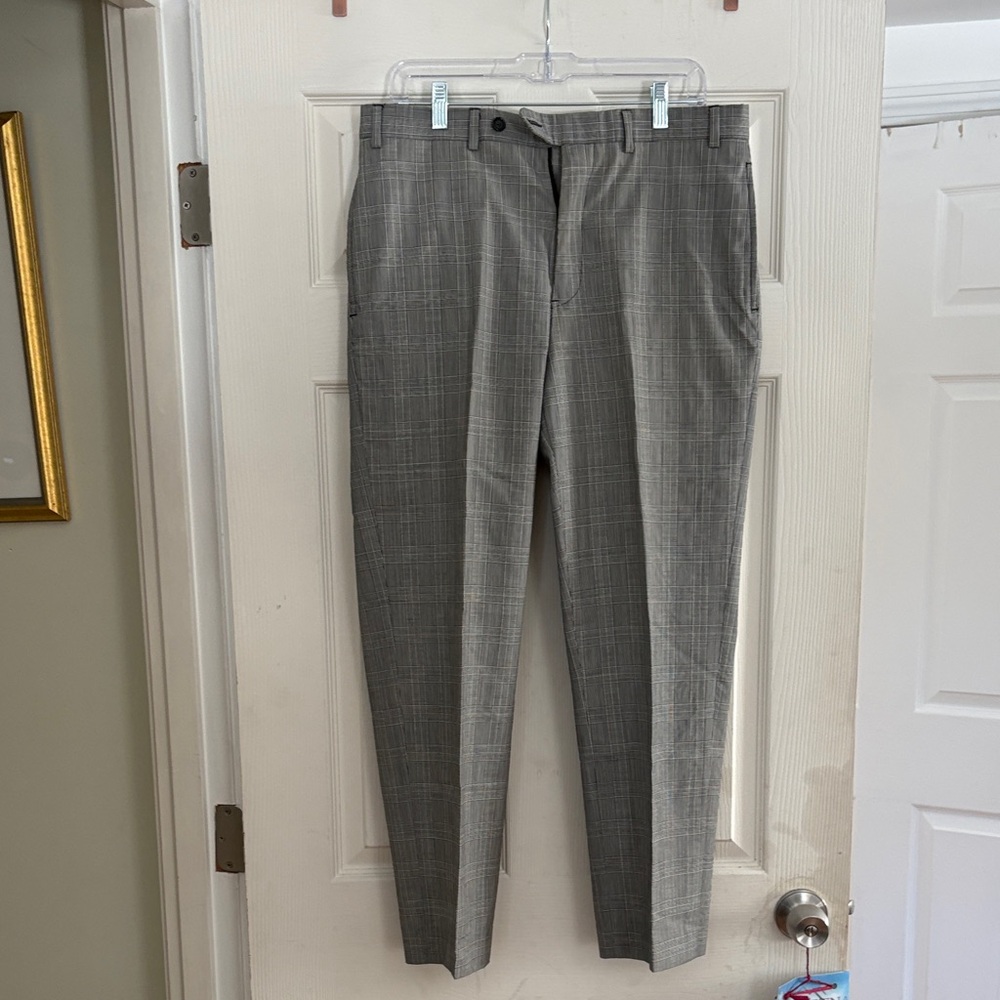 Brooke Brothets Men's Slim Fit Gray Plaid Dress Pants
